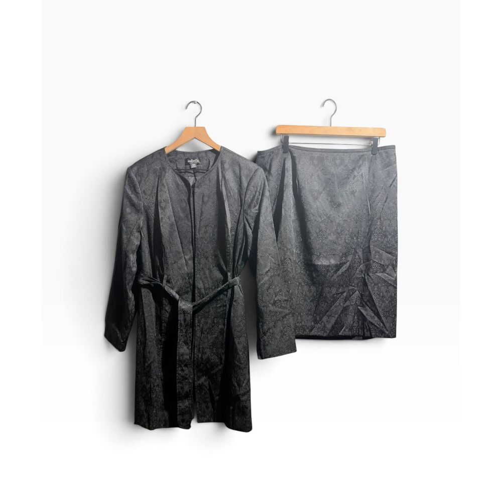Vintage Isabella 2 Piece Suit Women’s 16 Black Mid Length Jacket & Skirt Set